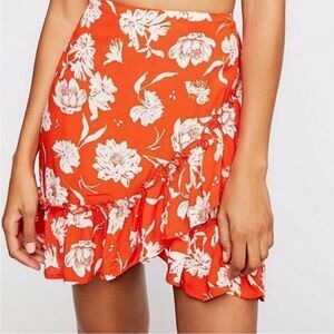 Free People I've Got A Feeling Orange Floral Skirt Size XS